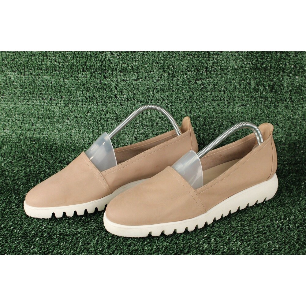 Amalfi Ella Suede Lug Sole Slip-On Wedges Beige Womens 9.5 Made In Italy